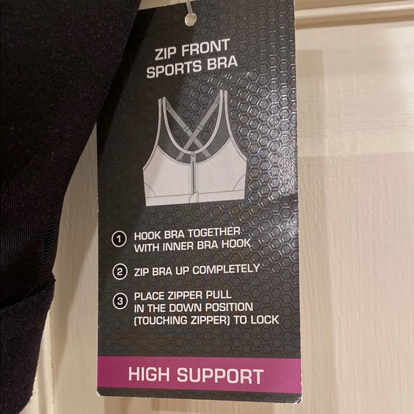 XS Avia Front Close A B C Cup Black Sport Bra Zipper Front Mesh High Support NWT - Picture 4 of 14